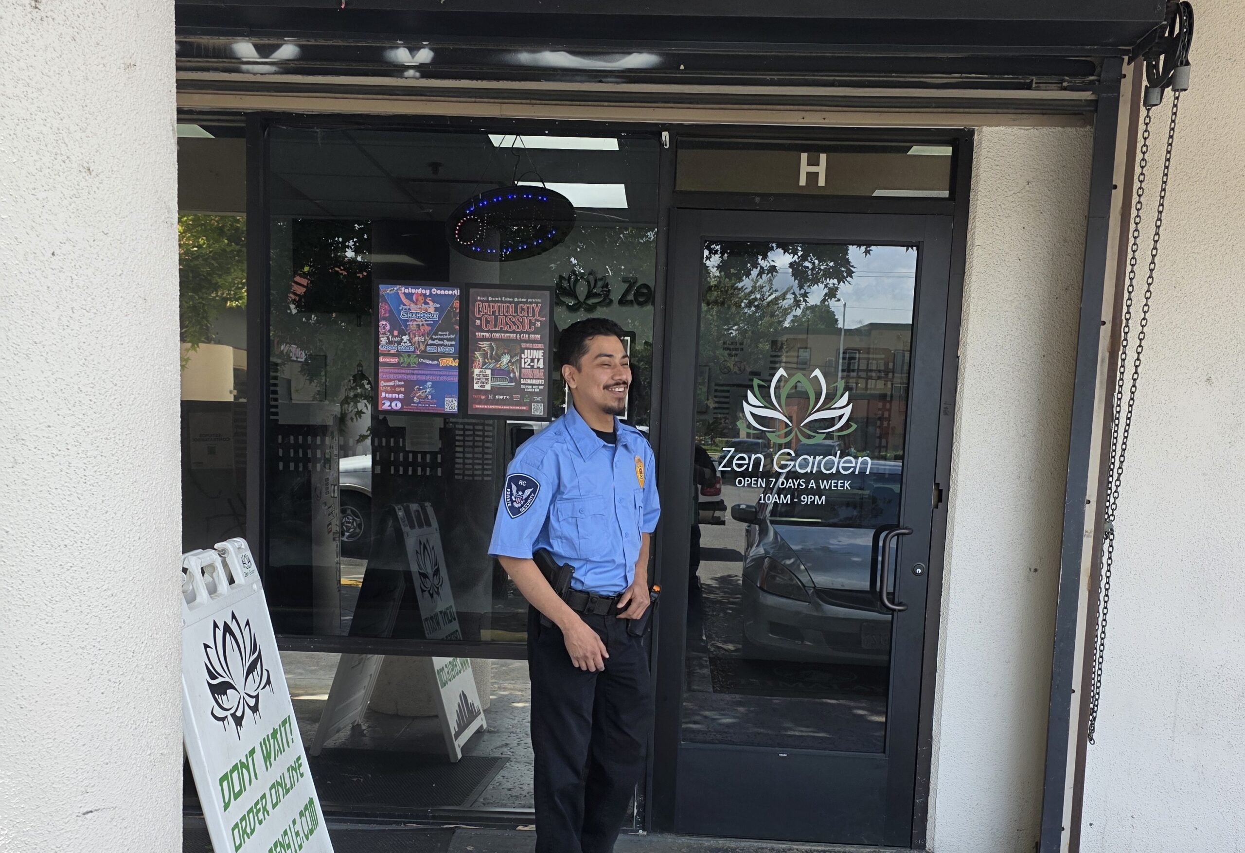 RC Security guard in front of Zen Gaden Hero