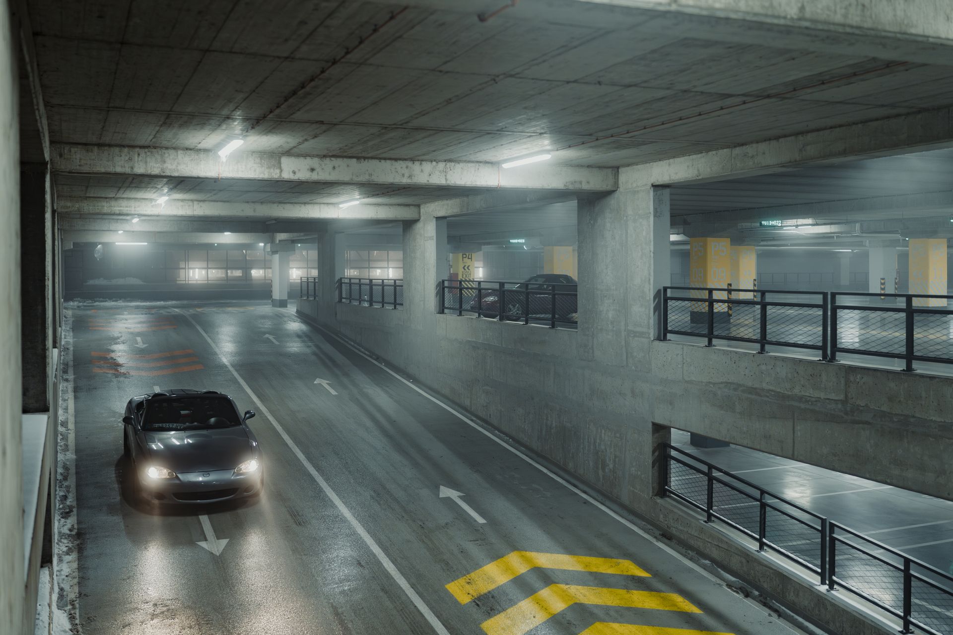 Car Existing a Parking Garage